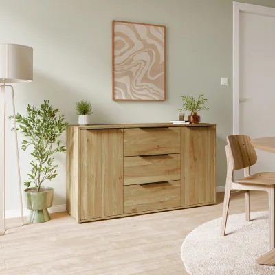 The Range Orkney 3 Drawer Sidebaord with 2 Doors in Mauvella Oak - Mauvella Oak