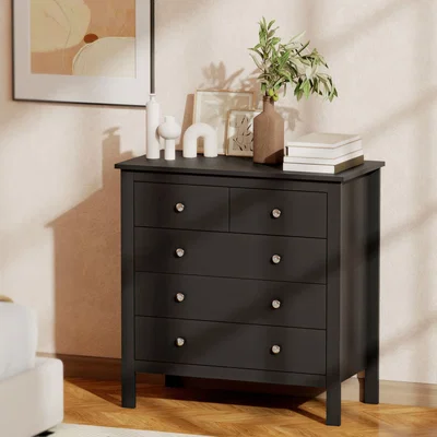 The Range HOMCOM Chest of Drawers, 5 Drawer Storage Cabinet with Metal Handles - Black