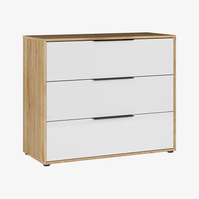 The Range Orkney 3 Drawer Chest in Mauvella Oak and White Gloss - Mauvella Oak & White