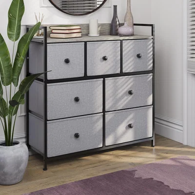 The Range Chorley Fabric Chest of Drawers - 7 Drawer - Beige & Grey