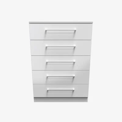 The Range Worcester Ready Assembled 5 Drawer Chest - White Gloss & White