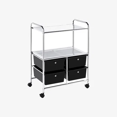 The Range 4-Drawer and 2-Shelf Rolling Storage Cart - Black