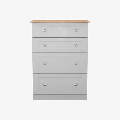 The Range Sussex Ready Assembled 4 Drawer Deep Chest - Grey Ash & Bardolino Oak