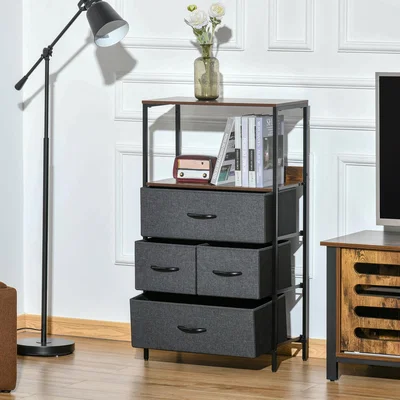 The Range 4 Drawer Storage Chest Unit Home with Shelves Home Living Room Bedroom  - Black