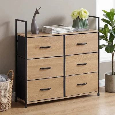 The Range 6 Drawer Fabric Dresser with Wood Top - black