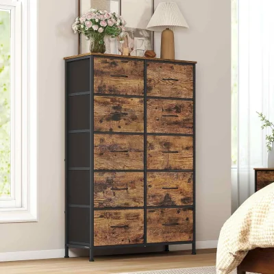 The Range 10 Drawer Fabric Chest of Drawers, Brown & Black - Rustic Brown, Ink Black