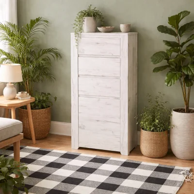 The Range Norwich Tallboy Chest of Drawers Soft Wood Effect Veneer 1 Door and 3 Soft Close Drawers - Grey