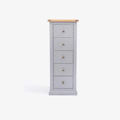 The Range Rocca 5 Drawer Narrow Chest - Grey / Brass Knob