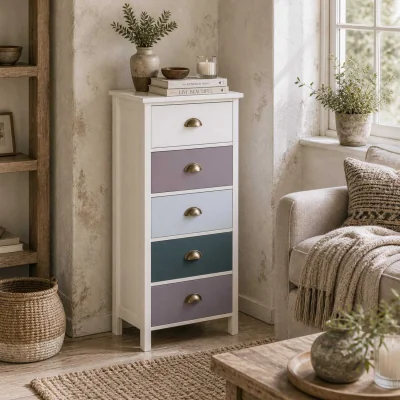 The Range Sanido Multicolour Slim 5-Drawer Chest, Blue Tones