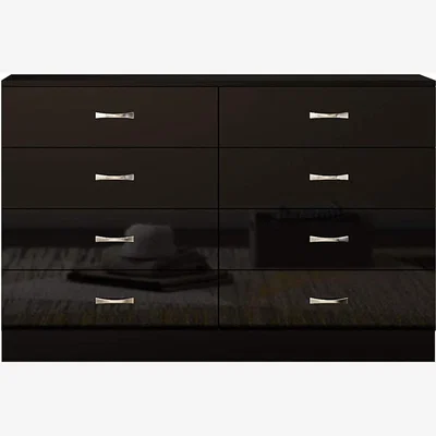 The Range Modern Black High Gloss 8 Drawer Chest, Modern Bedroom Furniture - Black Gloss