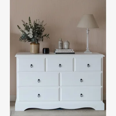 The Range Romance 3 over 4 Chest of Drawers - White / metal loop handles