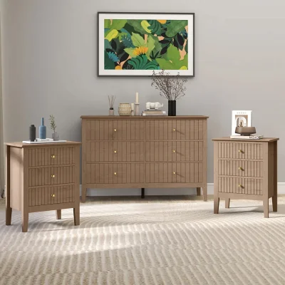 The Range Large Chest Of Drawers And Pair Of Bedside Tables - Hales Pale Wood Range