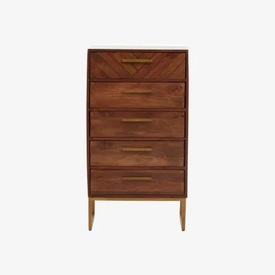 The Range Gaya Mango Wood Chest of 5 Drawers - Gold, Natural