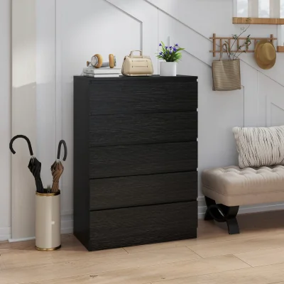 The Range HOMCOM Chest of Drawers with 5 Drawers, Modern Dresser for Bedroom - Black