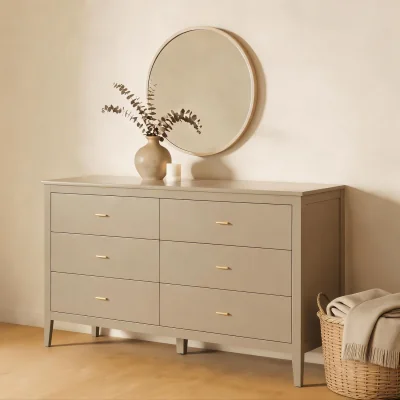 The Range Grace Wide 6 Drawer Chest with Gold Bar Handles in Greige - Greige