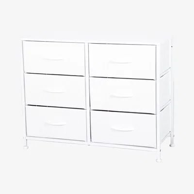 The Range Chest of Drawers with Metal Frame, 6 Large Deep Fabric Drawers - White
