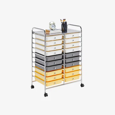 The Range 20 Drawer Rolling Storage Trolley Cart - Yellow/Gray/Beige