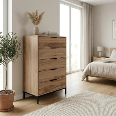 The Range Decortie Mars 5 Drawer Tall Chest of Drawers - Whiskey Oak