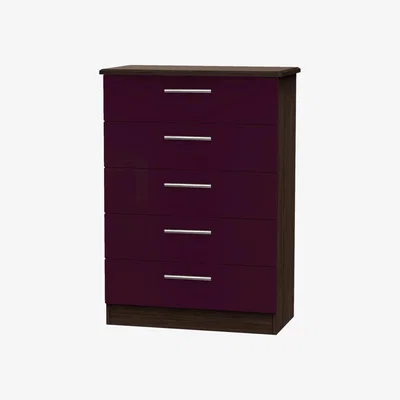 The Range Kensington Ready Assembled  5 Drawer Chest - Aubergine and Walnut / 43kg
