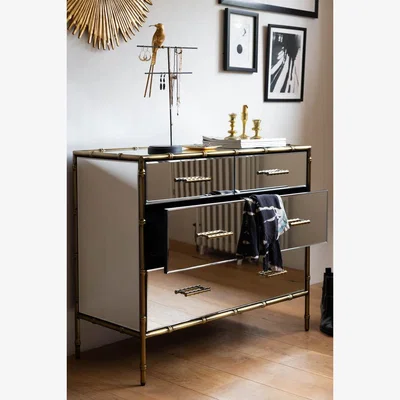 Rockett St George Mirrored Bamboo Effect Chest Of Drawers
