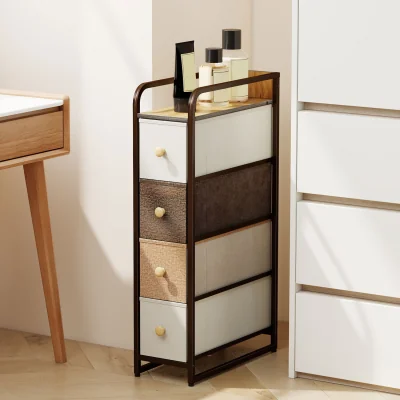 The Range HOMCOM 4-Drawer Storage Organiser Unit with Steel Frame - Mixed-brown