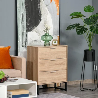 The Range Chest of 3 Drawers and Storage Cabinet - Nature Wood, Black