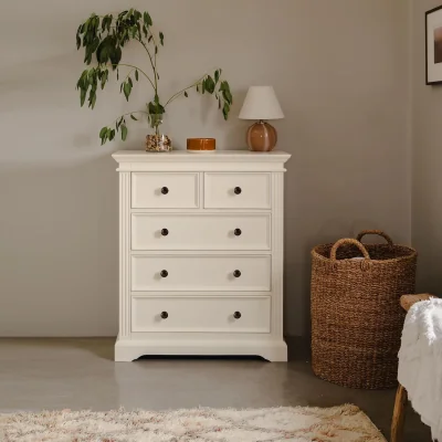 The Range Gainsborough 2 over 3 Chest of Drawers - Vintage Cream / round antique brass handles