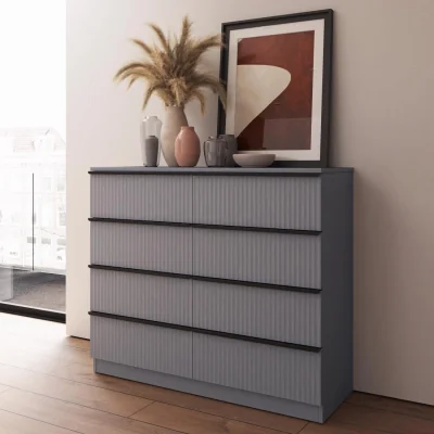 The Range FWStyle Matt Grey 8 Drawer Chest Scalloped Ripple Design Scratch Resistant - Grey