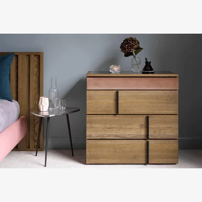 Sofa.com Amalfi Upholstered Bedside Chest of Drawers in Pennine Stone Organic Smart Cotton
