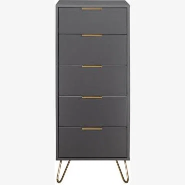 Teddy Beau Birlea Arlo 5 Drawer Narrow Chest Charcoal