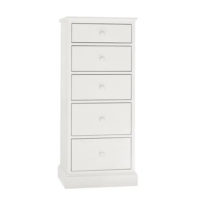 Teddy Beau Bentley Ashby 5 Drawer Tall White Chest of Drawers