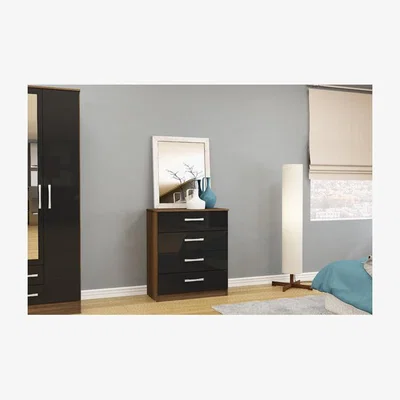 Teddy Beau Birlea Lynx 4 Drawer Chest of Draws in Walnut & Black