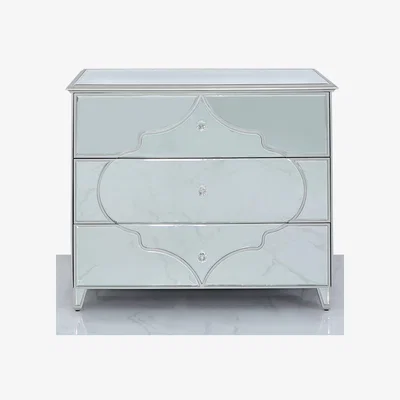 Teddy Beau Deco Home Sahara Marrakech Moroccan Silver Mirrored Large 3 Drawer Chest Cabinet