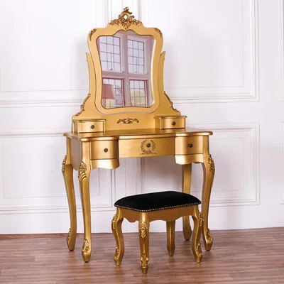 Teddy Beau Maison Reproductions French Dressing Table with Stool / Gold