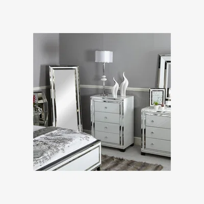 Teddy Beau Deco Home White Maya Mirror 4 Drawer Chest of Draws
