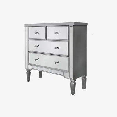 Teddy Beau Deco Home Set of Georgia Silver Mirrored Chest of Drawers