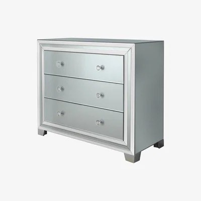 Teddy Beau Deco Home Madison Grey Glass 3 Drawer Mirrored Chest Of Drawers Cabinet