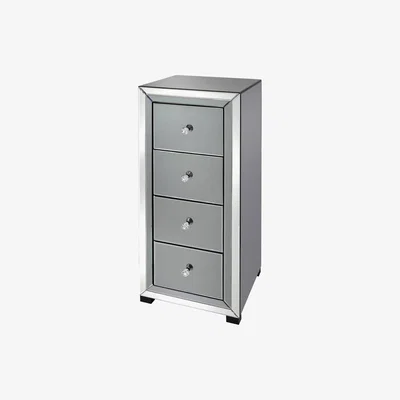 Teddy Beau Deco Home Arctic Noir Black Smoked Glass Mirrored 4 Drawer Tallboy Chest of Draws