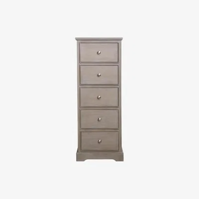 Teddy Beau Deco Home Arabella Taupe Wood 5 Drawer Tallboy Cabinet Chest Of Drawers