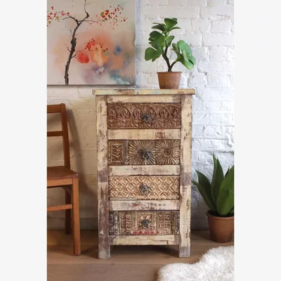 Urban Outfitters Urban Renewal Vintage 4-Drawer Carved Hardwood Chest Of Drawers - Neutral 88cm x 49cm x 41cm at Urban Outfitters