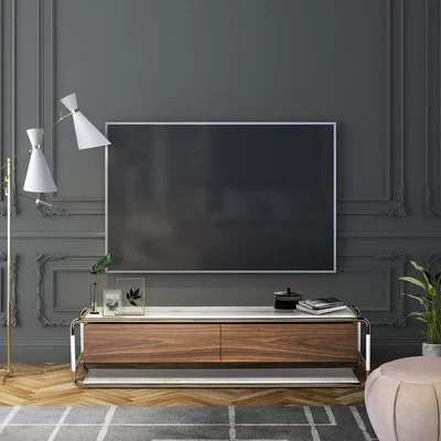 Amara Essential Home - Lautner TV Table - Polished Brass/Estremoz Marble/Varnished Walnut