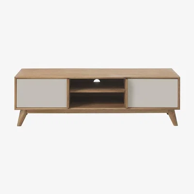 Barker and Stonehouse Lund 2 Door Low Board Cabinet, Grey Oak Wood | Barker & Stonehouse