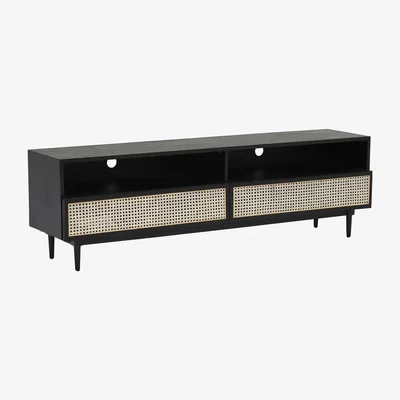 Barker and Stonehouse Hague 2 Drawer TV Unit, Black Wood | Barker & Stonehouse