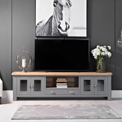 Chiltern Oak Furniture Dorset Storm Grey Painted Oak Extra Large TV Unit
