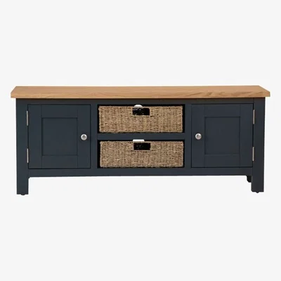 Chiltern Oak Furniture Salisbury Blue Painted Oak Large TV Unit with Baskets