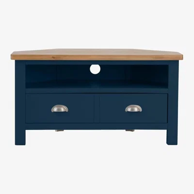 Chiltern Oak Furniture Rutland Blue Painted Oak Corner TV Unit