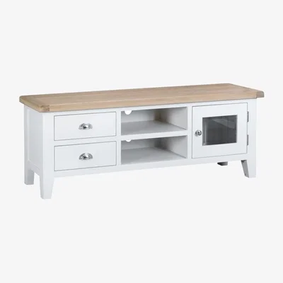 Chiltern Oak Furniture Suffolk White Painted Oak Large TV Unit