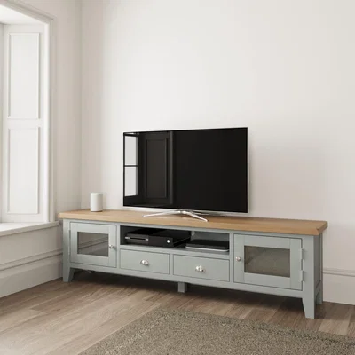 Chiltern Oak Furniture Suffolk Grey Painted Oak Extra Large TV Unit