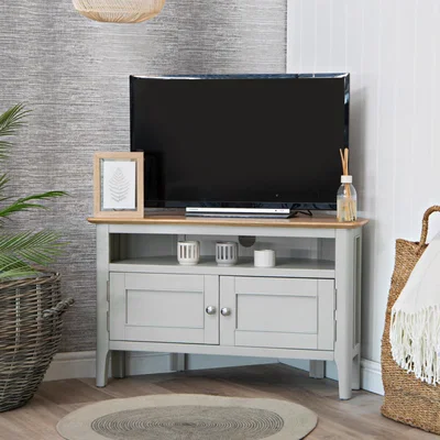 Chiltern Oak Furniture Bergen Grey Painted Oak Corner TV Unit