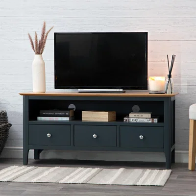 Chiltern Oak Furniture Bergen Blue Painted Oak Large TV Unit